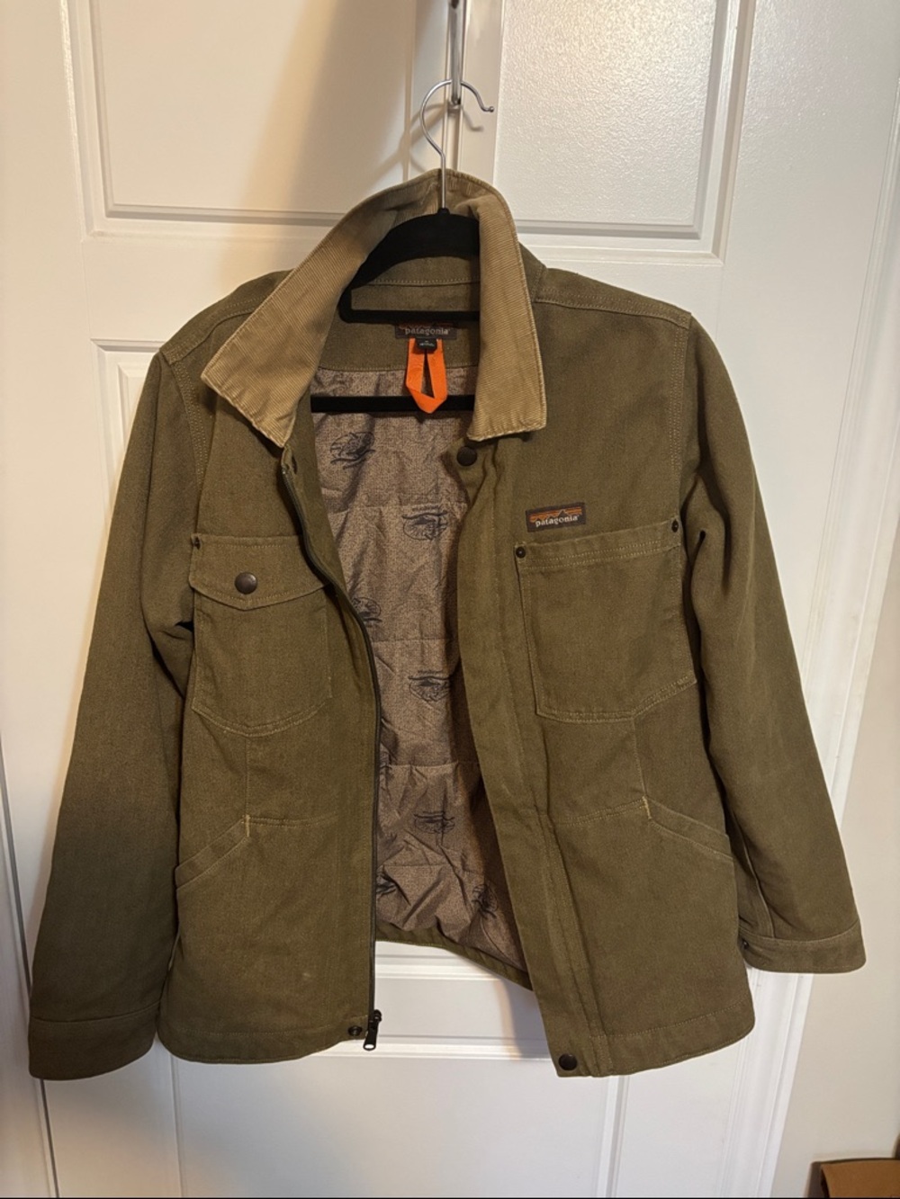 Patagonia Olive Green Field Jacket with Corduroy Collar men’s Medium Like New